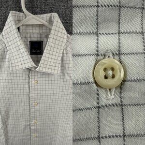 David Donahue 17 34/35 Cotton Check Gray Shirt Office Men Long Sleeve Business